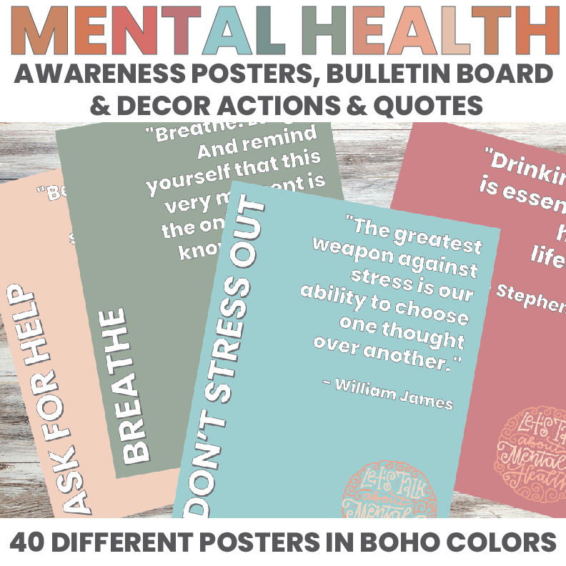 Mental Health Awareness Posters | Bulletin Board | Decor | BOHO | SET 1
