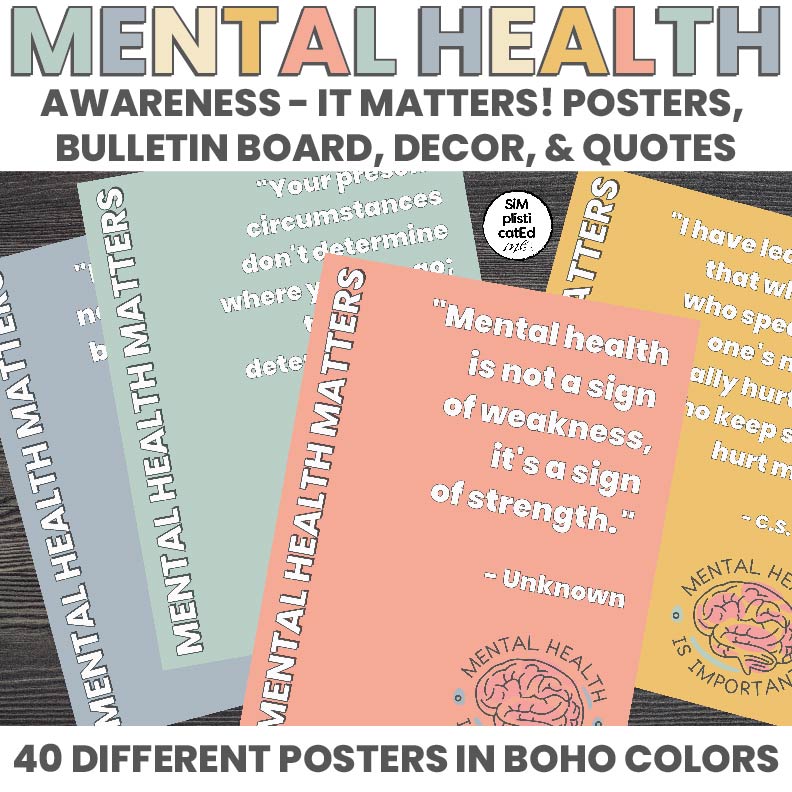 Mental Health Awareness | Bulletin Board | Posters | Decor | BOHO SET 2