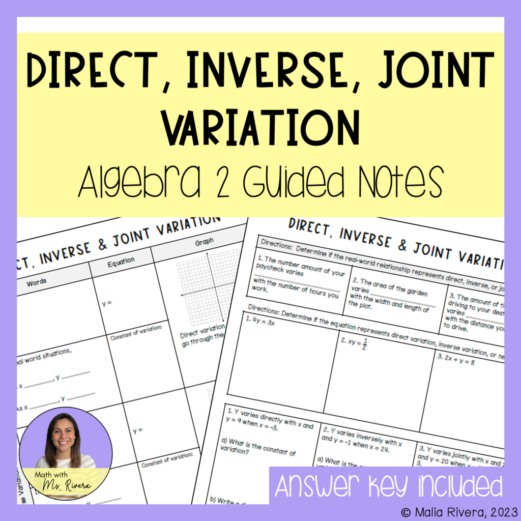 Direct, Inverse, and Joint Variation Guided Notes for Algebra 2 - Made ...
