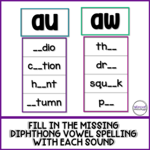 Diphthong Word Sorts | Variant Vowel Patterns aw au ew oo ow ou oy oi ...