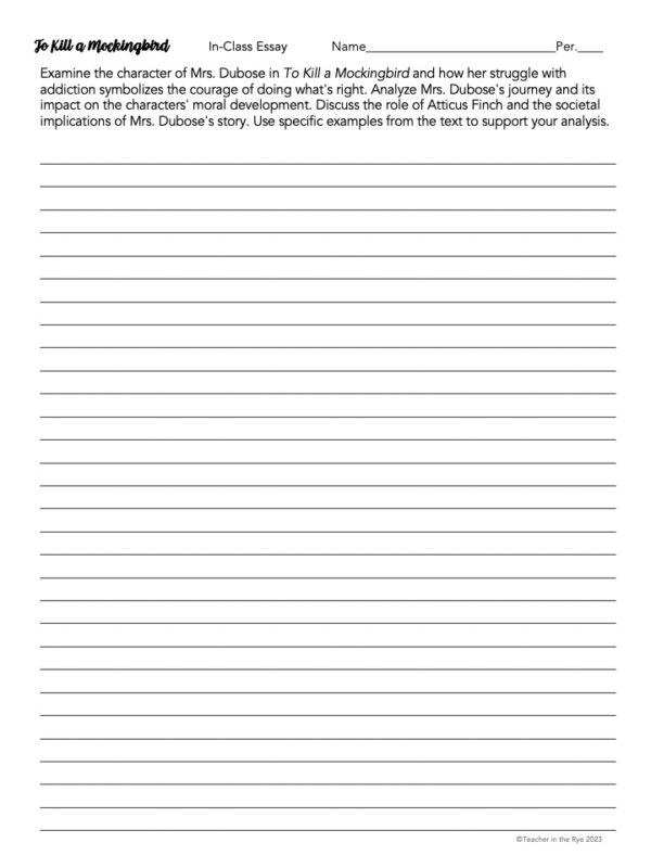 Harper Lee's To Kill a Mockingbird Final Essay Prompts with Rubric ...