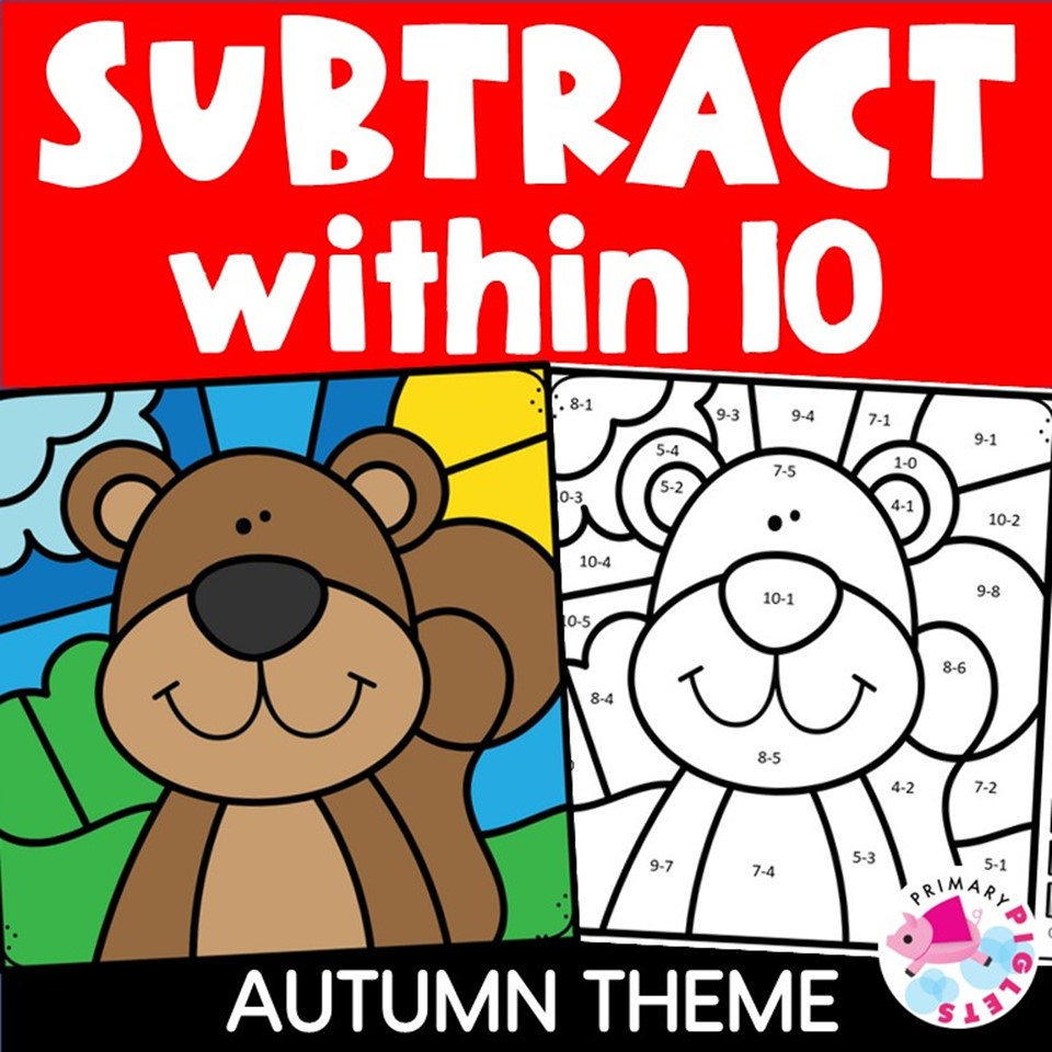 Fall Subtraction to 10 Color by Number