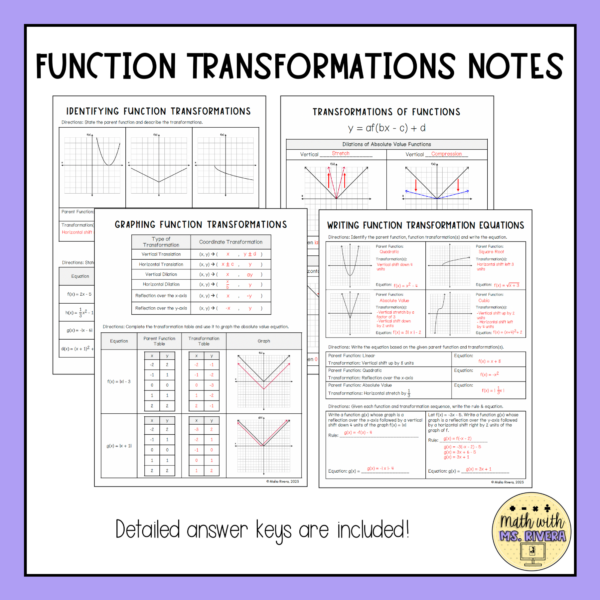 Function Transformations Guided Notes for Algebra 2 | Made By Teachers
