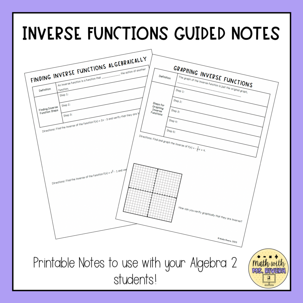 Inverse Functions Guided Notes for Algebra 2 | Made By Teachers