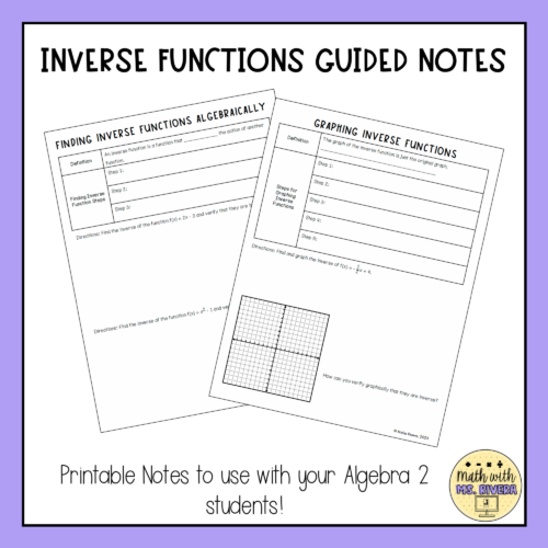 Inverse Functions Guided Notes for Algebra 2 | Made By Teachers