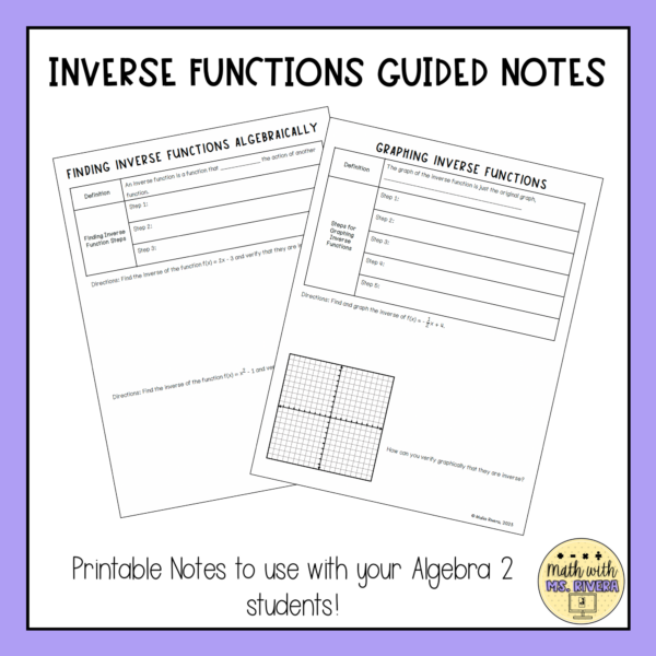 Inverse Functions Guided Notes for Algebra 2 | Made By Teachers