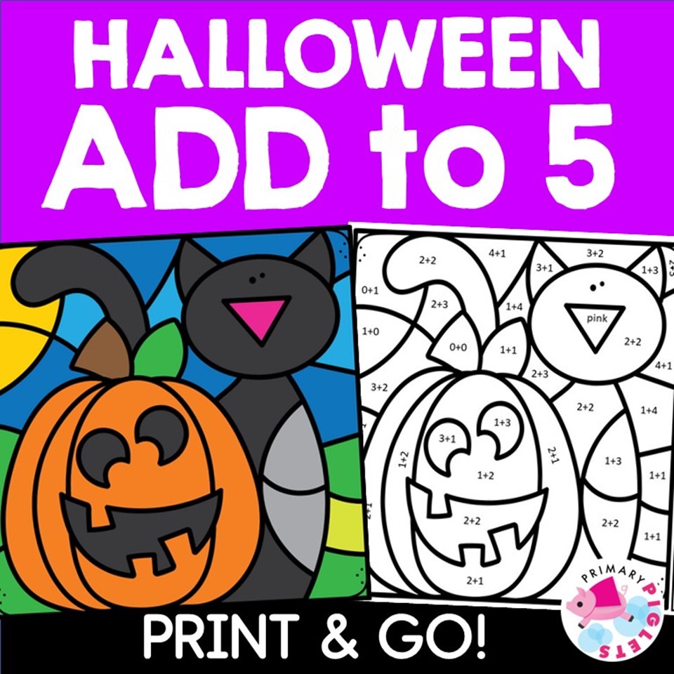 Color by Code HALLOWEEN Color by Number Addition to 5 within 5 Math Coloring