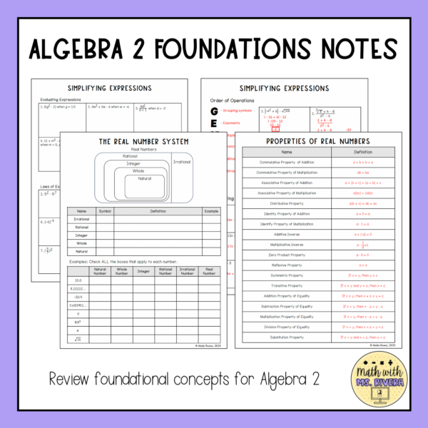 Algebra Foundations Review Guided Notes Bundle for Algebra 2 | Made By ...