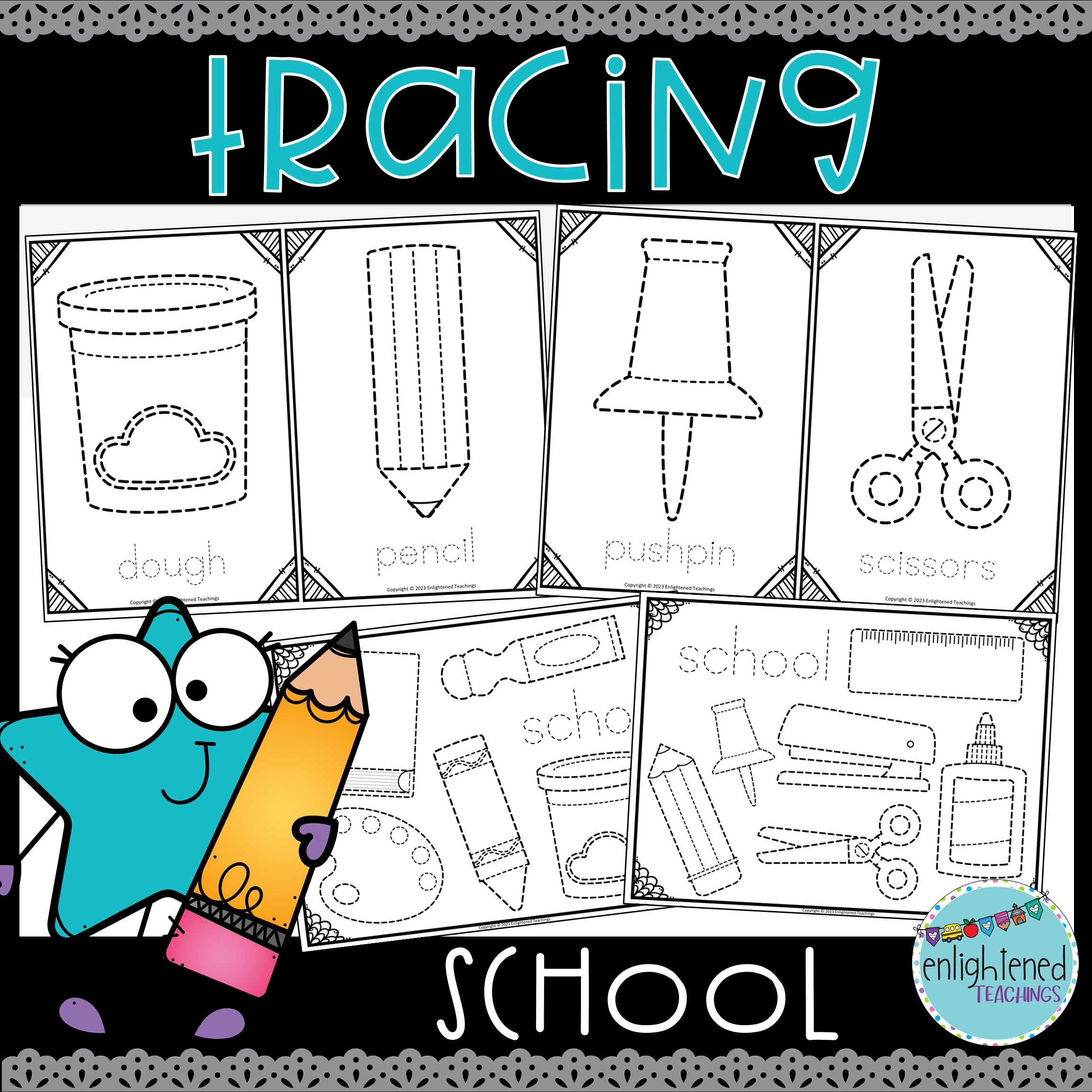 School Tracing Worksheets Fine Motor School Supplies Tracing Mats