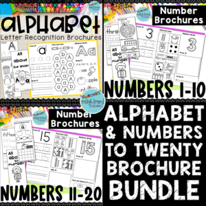 Alphabet & Numbers to 20 Foldable Brochures BUNDLE Letters & Number Worksheets
