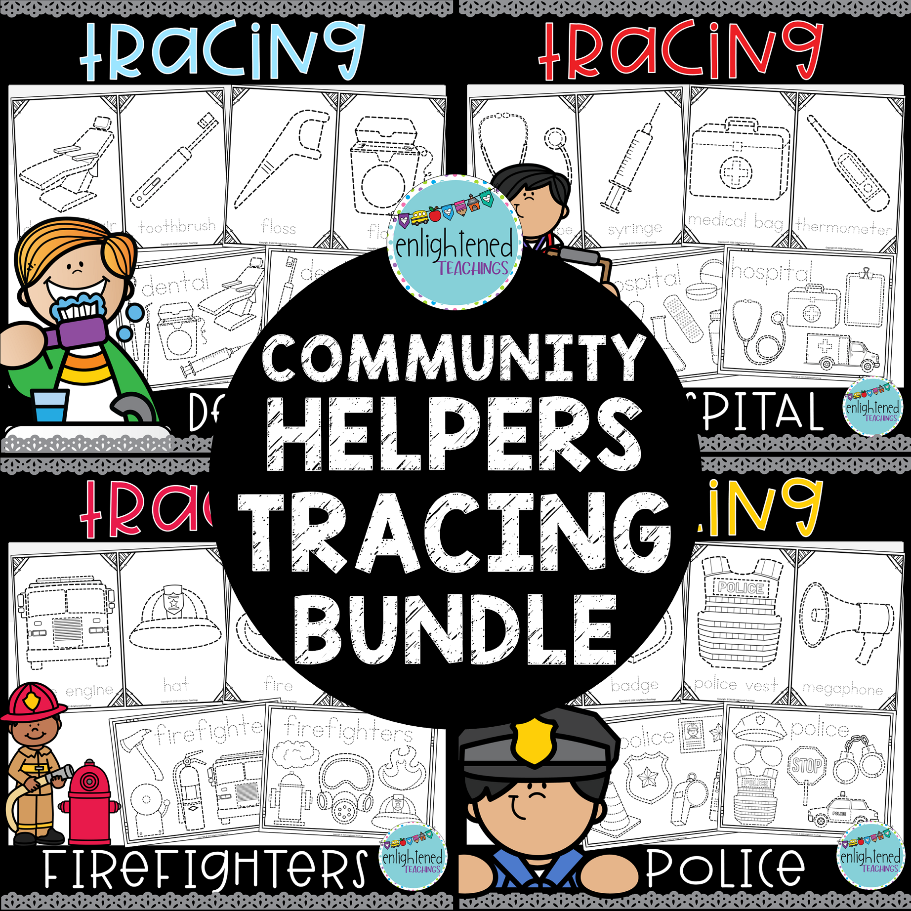 Community Helpers Tracing and Prewriting BUNDLE Fine Motor Development