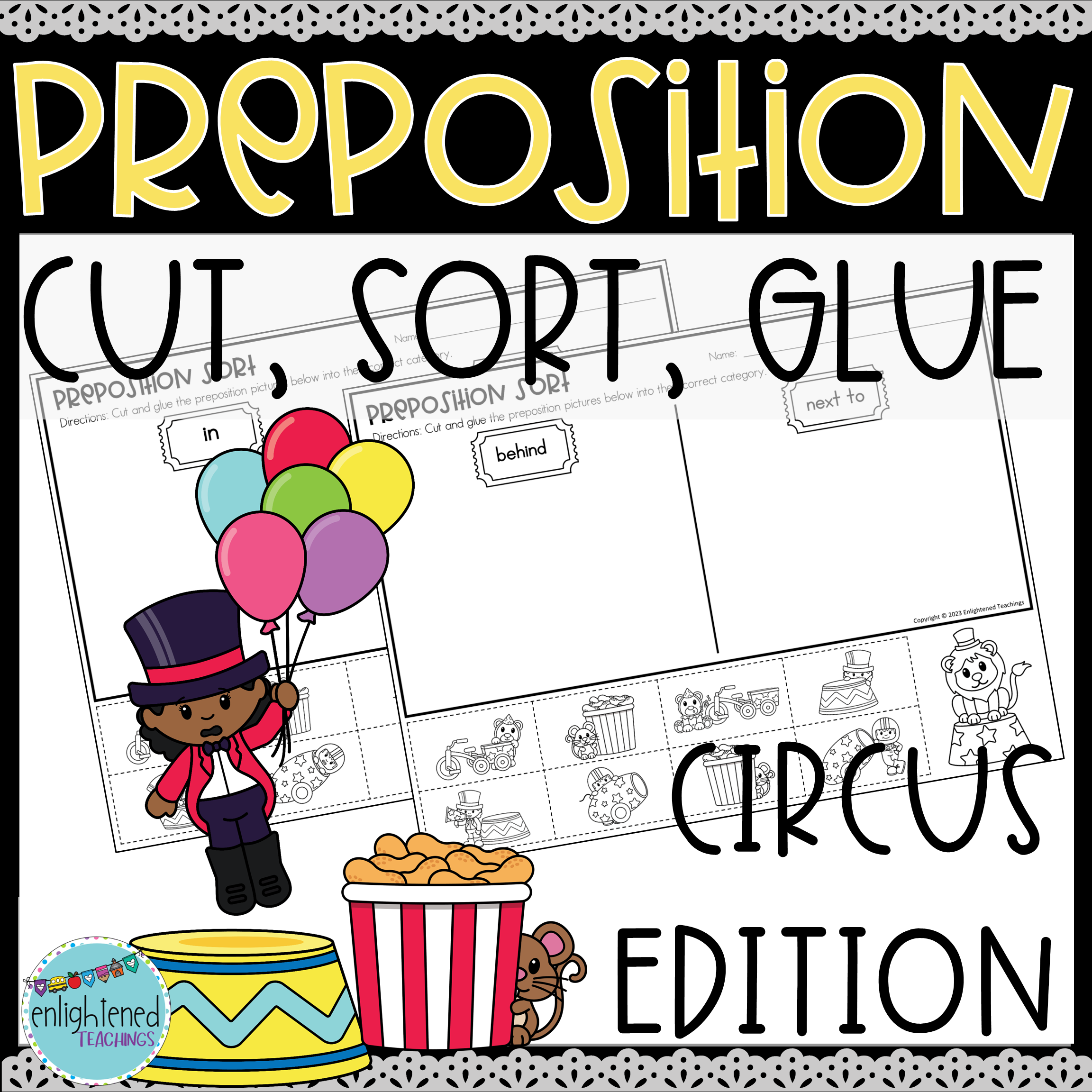 Circus Preposition Sort Worksheets Cut Glue Paste Sorting Positional Words