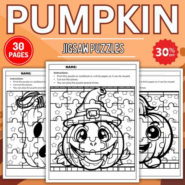 Autumn Pumpkin Jigsaw Puzzles Coloring Pages Sheets - Fun Fall Season ...