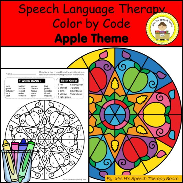 Apple Color by Code for Speech Therapy Grab and Go Activity | Made By ...
