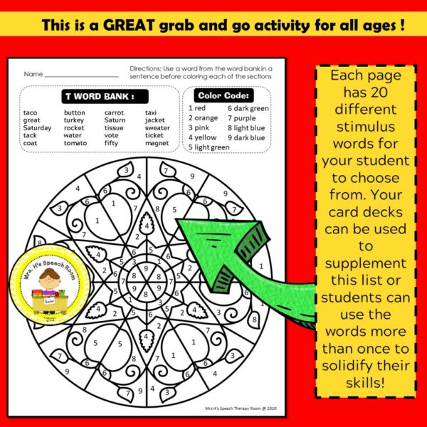 Apple Color by Code for Speech Therapy Grab and Go Activity | Made By ...
