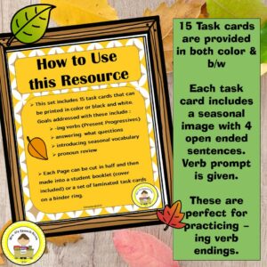 Progressive Fall Fall Speech Therapy Present Progressive Verb Tense Activities - Made By ...