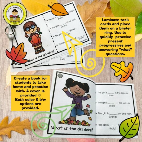 Fall Speech Therapy Present Progressive Verb Tense Activities - Made By ...