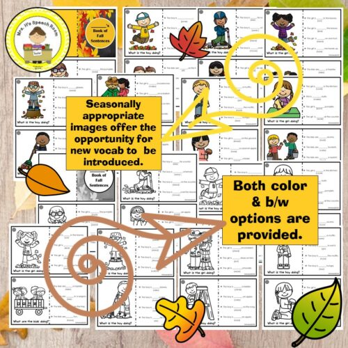 Fall Speech Therapy Present Progressive Verb Tense Activities - Made By ...