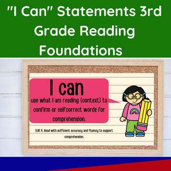3rd Grade- I Can Statements Reading Foundations- ELA- Printable and Powerpoint