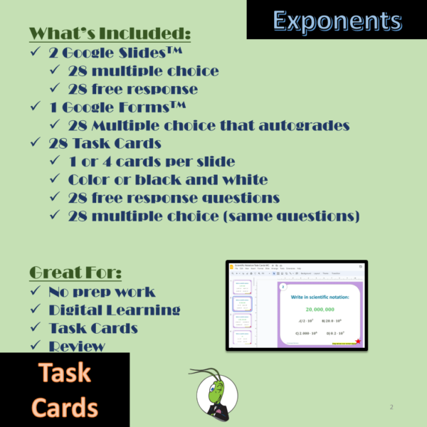 Scientific Notation Task Cards Algebra 1 Task Cards | Google Form and ...