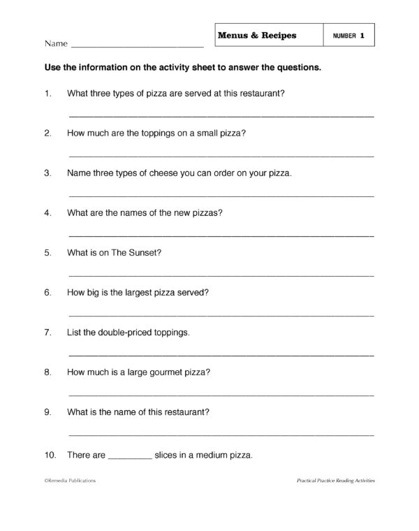 Learning Menu Recipeexamples Practical Practice MENUS, RECIPES and COOKING - Made By Teachers