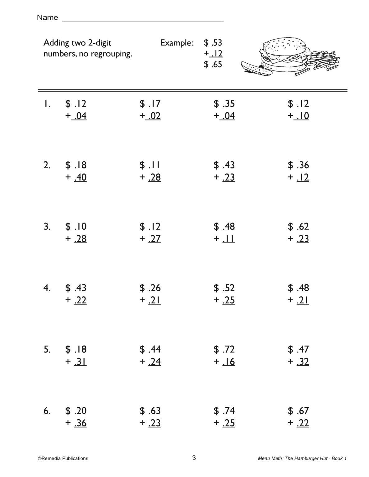 Hamburger Math Menu Math: Hamburger Hut - Consumer Addition and Subtraction | Made By ...