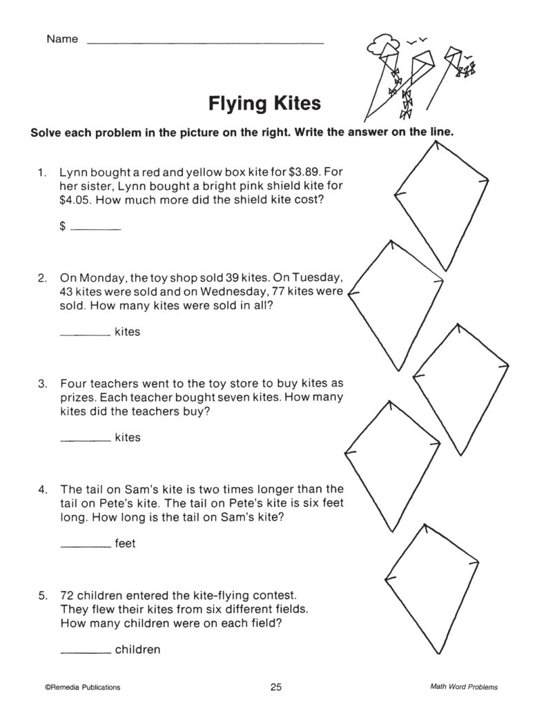 Addition, Subtraction, Multiplication & Division Math Word Problems ...