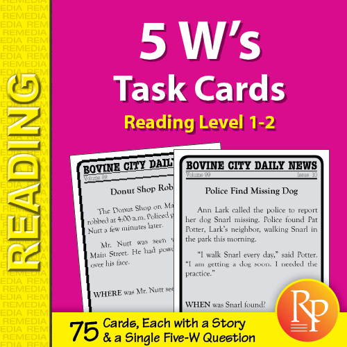 5 W's Task Cards - 75 funny reading passages