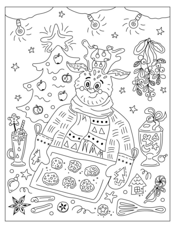 Christmas Gingerbread Vector Coloring pages. Winter & NewYear. Doodle ...