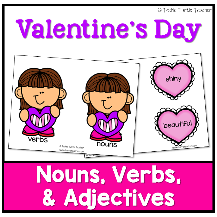 Valentine's Day Heart Nouns, Adjectives & Verbs - Grammar Center & Worksheets