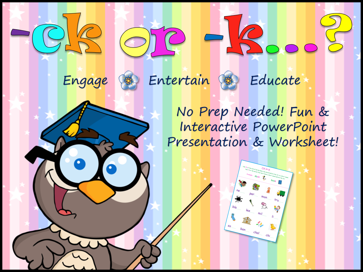 CK or K Ending Words Fun & Interactive PPT & Worksheet! No Prep!