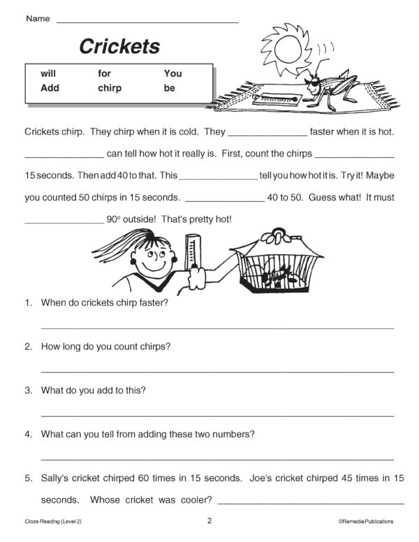 20 Cloze Reading Passages: Reading Level 2 - Made By Teachers
