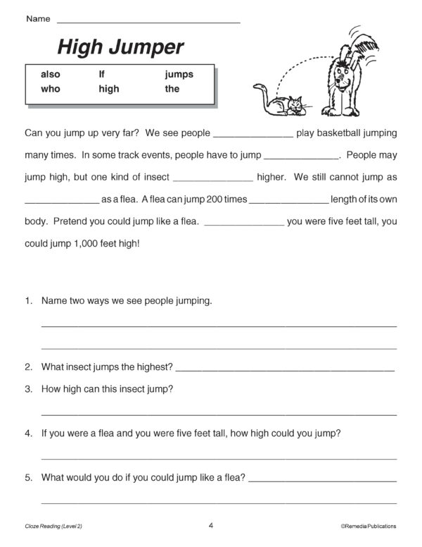 20 Cloze Reading Passages: Reading Level 2 - Made By Teachers