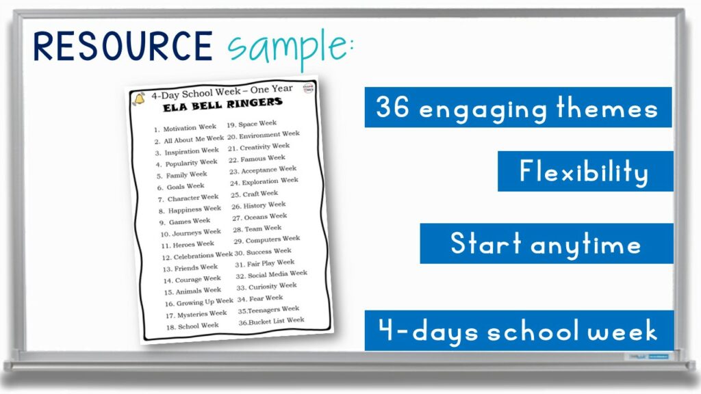 4-Day School Week ELA Bell Ringers For Middle School - ALL YEAR of ...