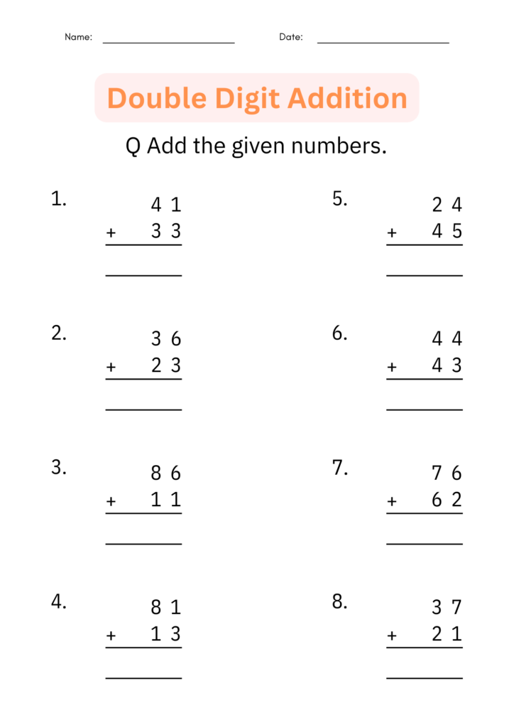 Double Digit Addition with regrouping worksheets - 2 digit addition for ...