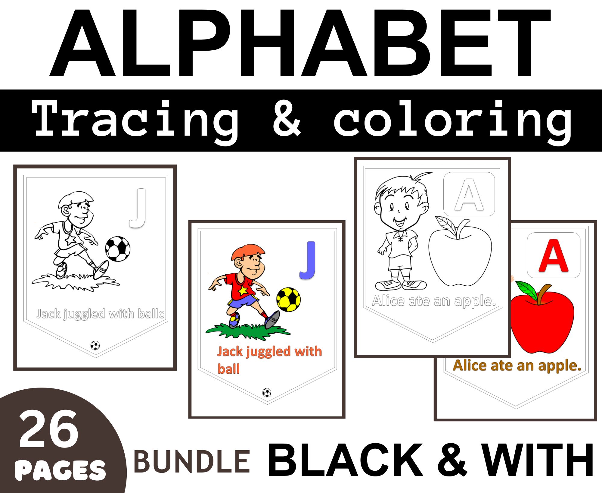 Back to school Alphabet Countdown Bulletin Board Bundle: Coloring 28 pages for kids