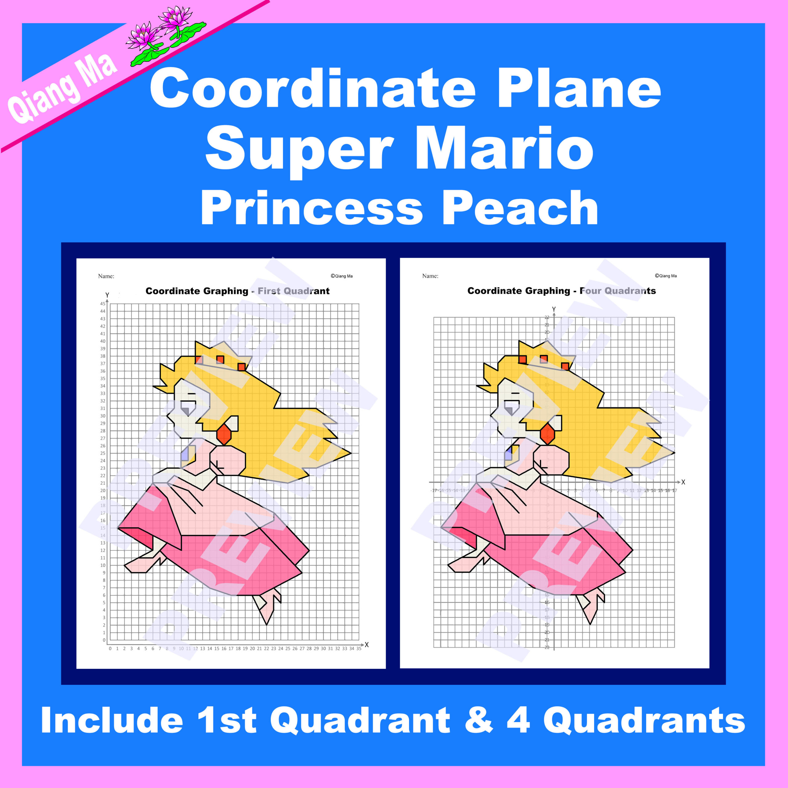 Super Mario Coordinate Plane Graphing Picture: Princess Peach