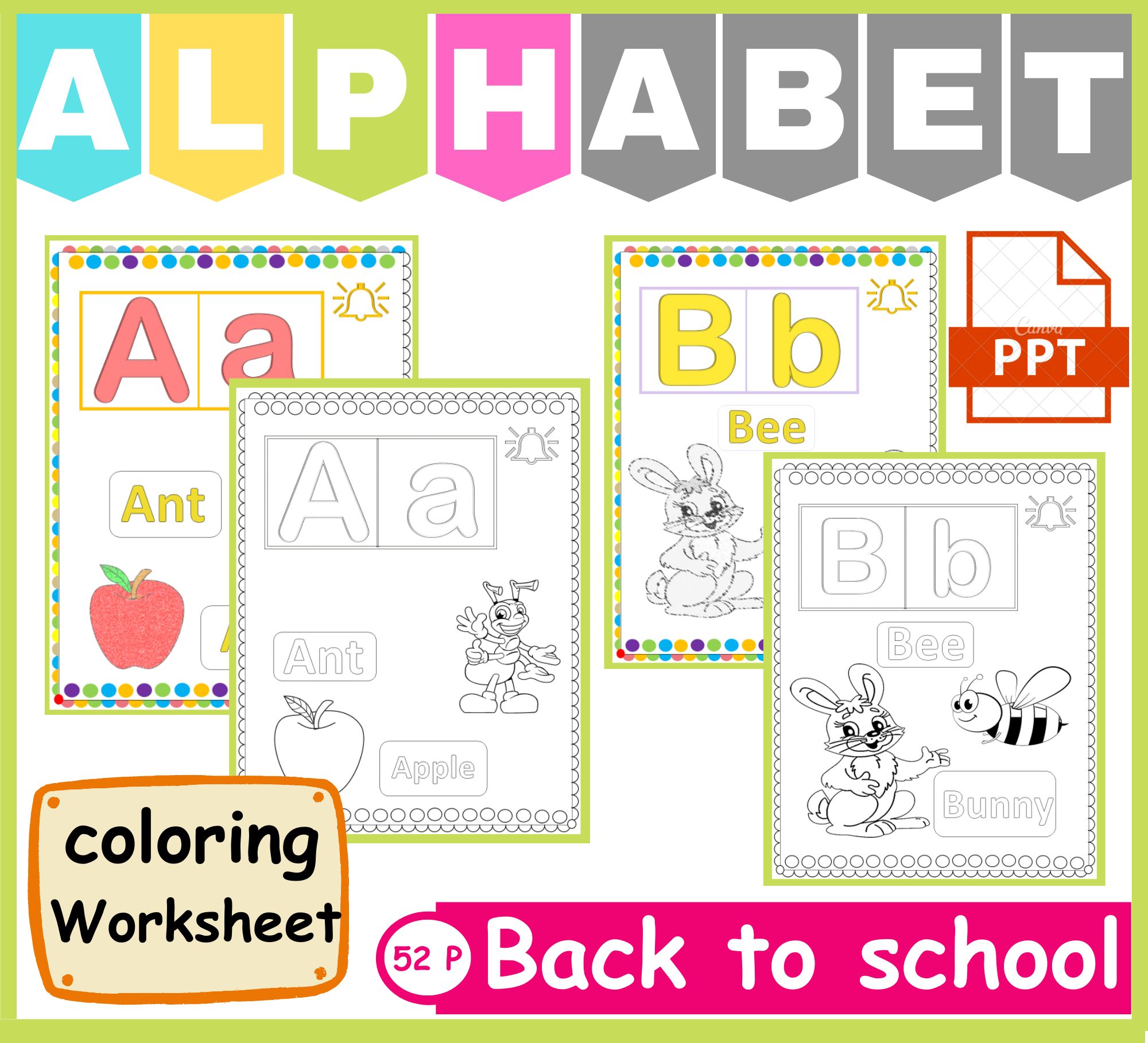 Alphabet Activities Worksheets - ABC Coloring Pages - Letter Recognition Tracing back to school