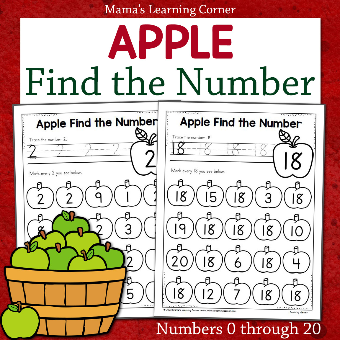 Apple Find the Number Worksheets 0 to 20
