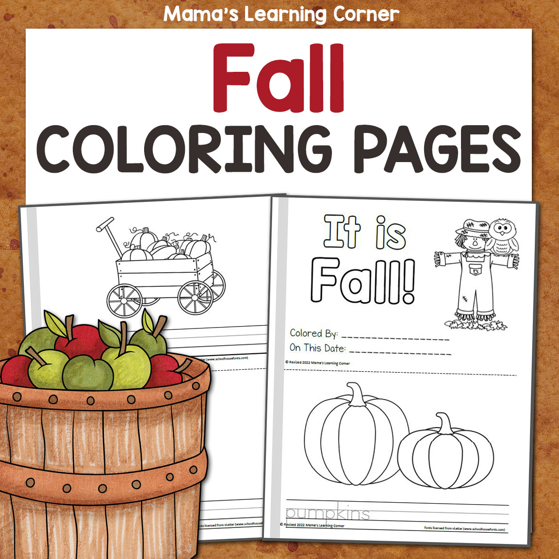 Fall Coloring Pages with Handwriting Practice