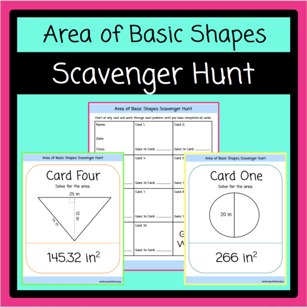 Area of Basic Shapes Around the Room Scavenger Hunt - Made By Teachers