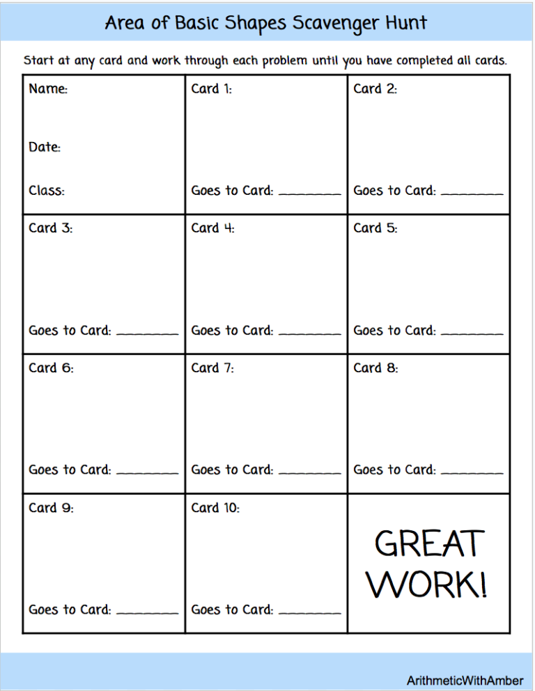 Area of Basic Shapes Around the Room Scavenger Hunt | Made By Teachers