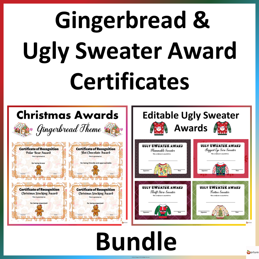 Gingerbread Theme and Ugly Sweater Award Certificates