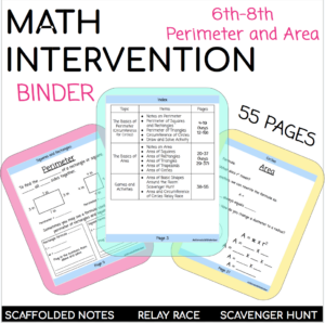 Middle School Math Intervention Perimeter and Area of Basic Shapes Bundle