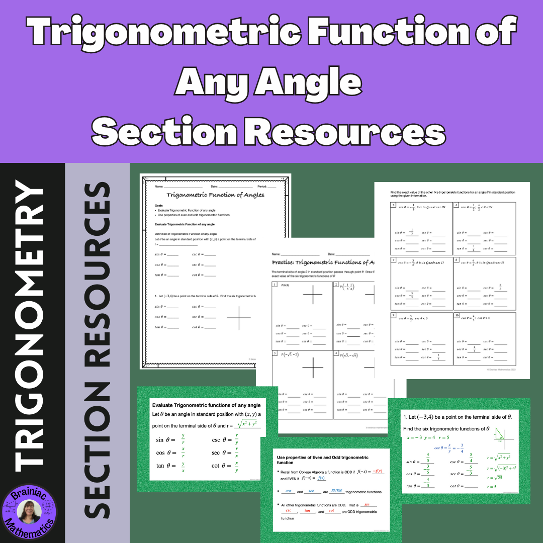 Trigonometric Functions of Any Angle Section Resource