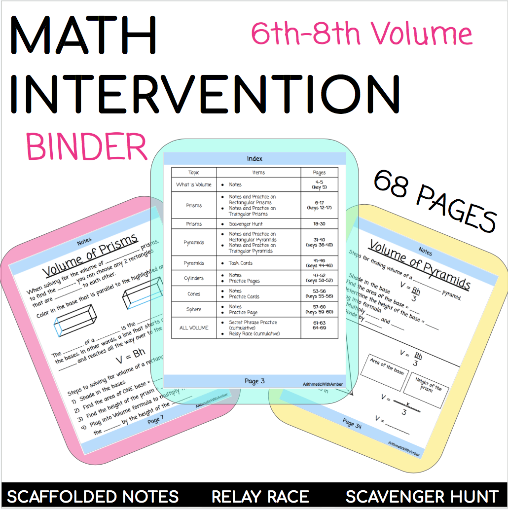 Middle School Math Intervention Volume of 3D Figures Skills Binder