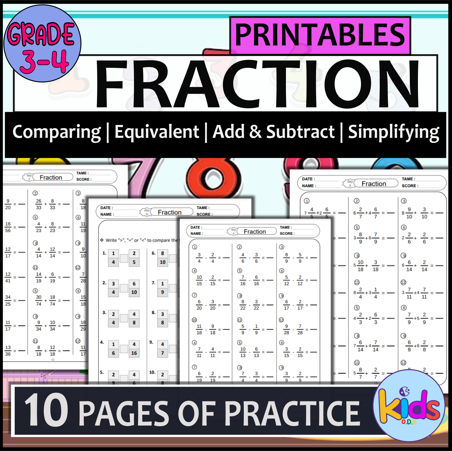 Fraction Activities: Comparing | Equivalent | Add & Subtract | Simplifying