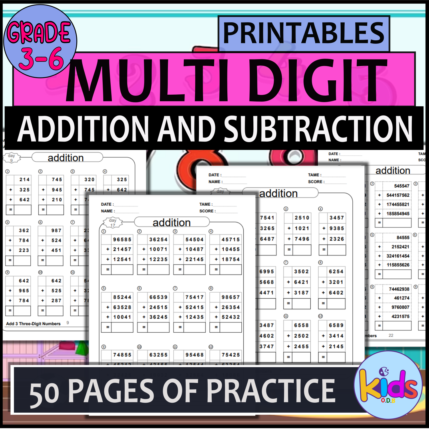 multi digit addition and subtraction Practice Worksheets, math drill