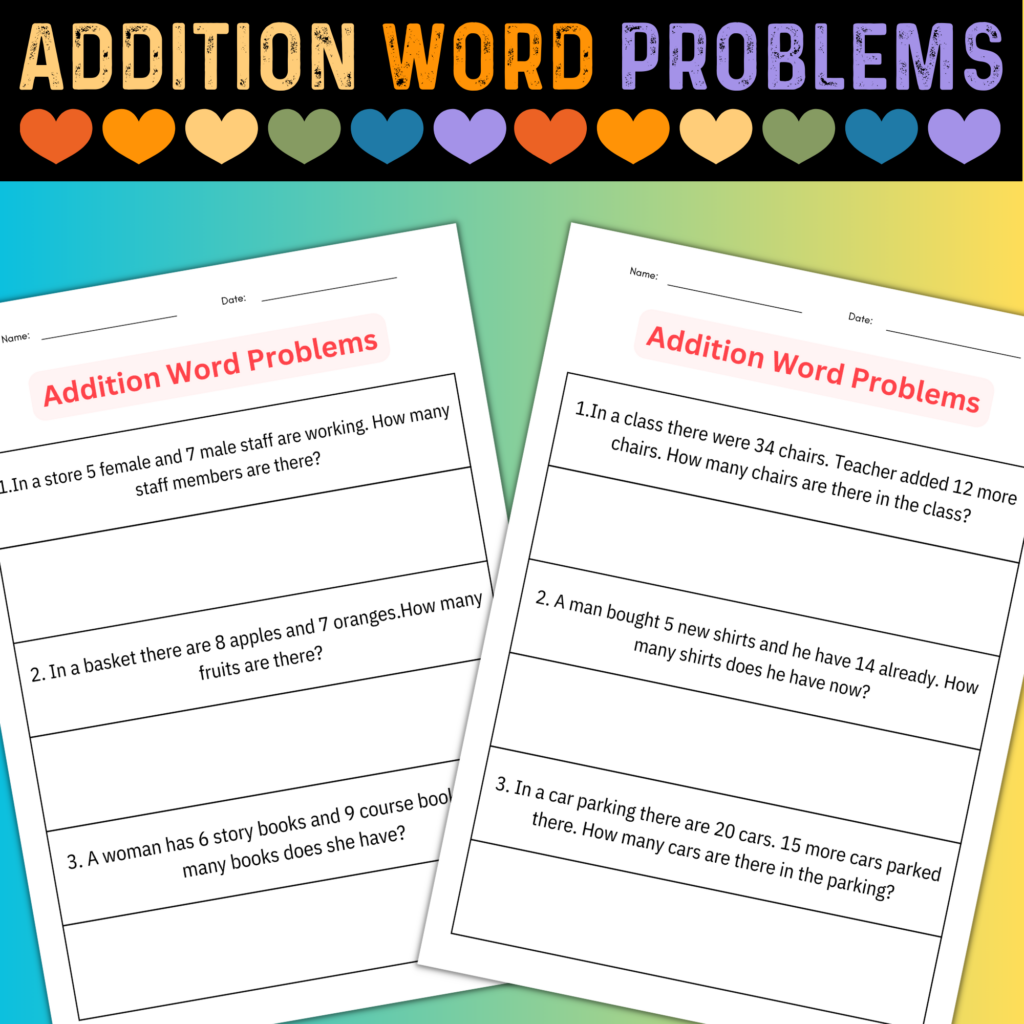 1st Grade Addition Word Problems Math Worksheets for kindergarten ...