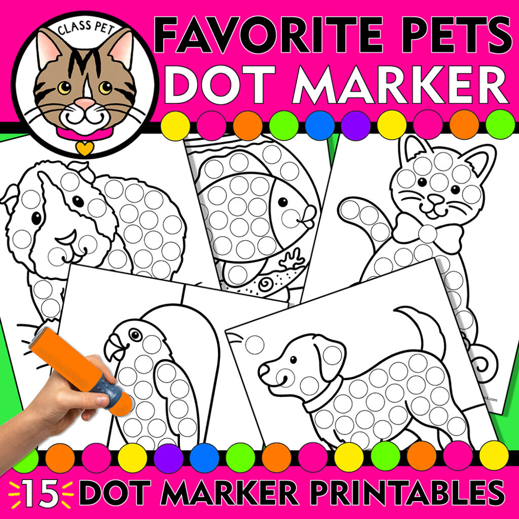 Favorite Pets Dot Marker Coloring Pages, Pet Do a Dot Printable, Pet ...